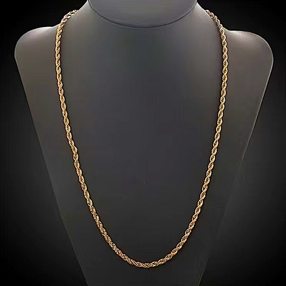 18K Gold Plated Rope Chain Link Necklace Matching Bracelet Set - Picture 2 of 5